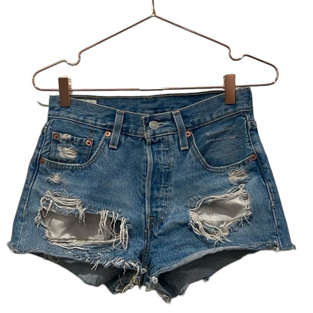 Distressed Levi 501 jean shorts. Purchased from Anthropologie.  Size 24